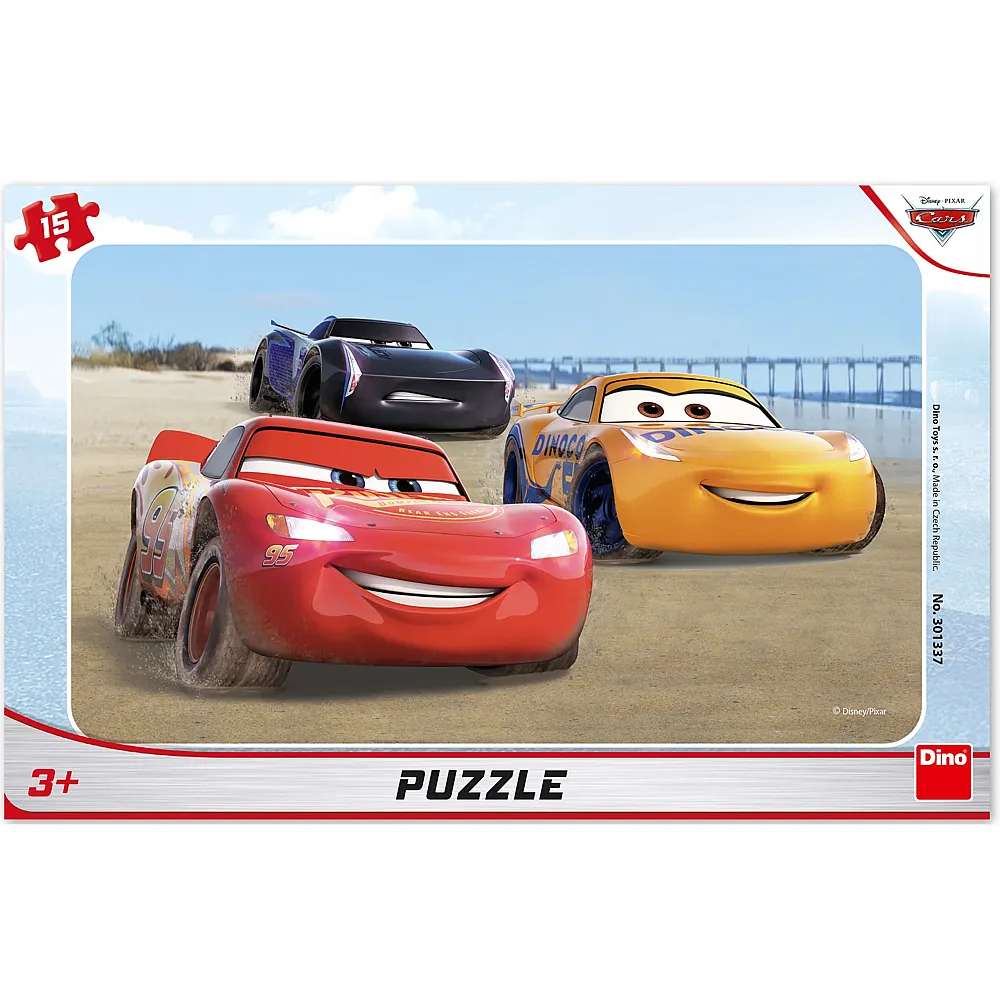 meinspielzeug - Dino Puzzle Autorennen 15Teile | Rahmenpuzzle