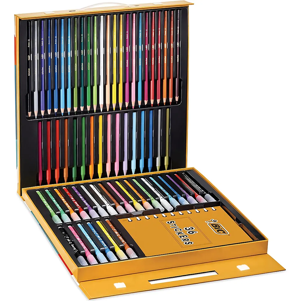 BIC Kids Malkoffer mit Aufklebern - 64 Teile - Farbe & Kreide