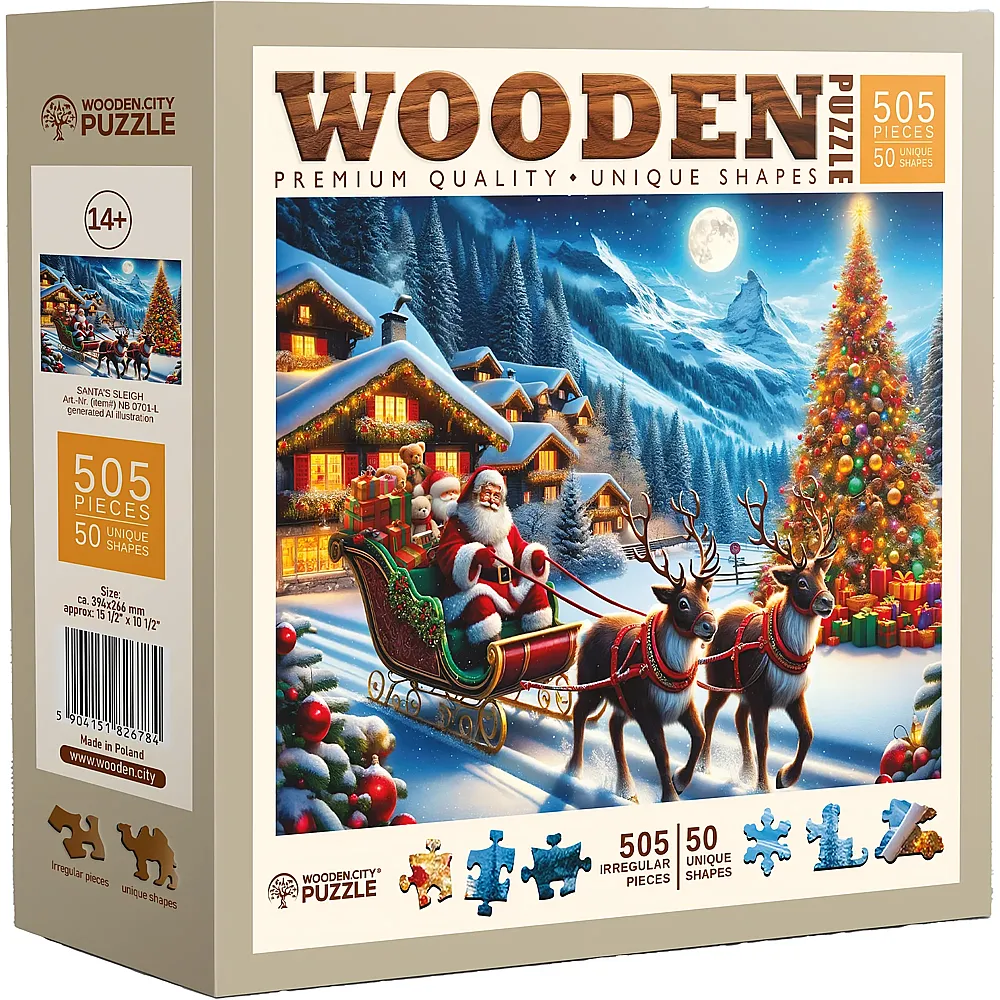 Wooden City Puzzle Santa's Sleigh - 505 Teile
