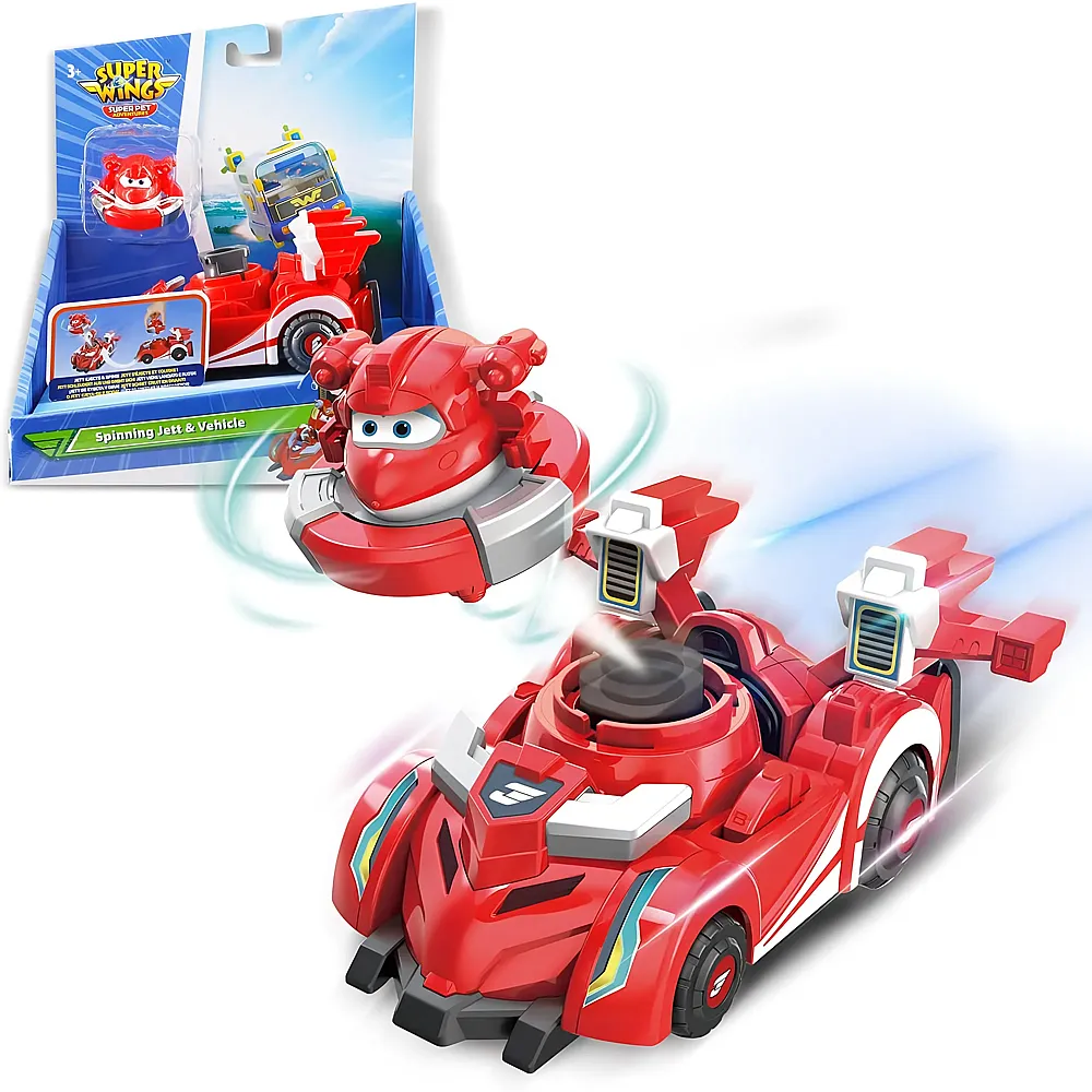Alpha Toys Super Wings Spinning Jett & Fahrzeug 14cm