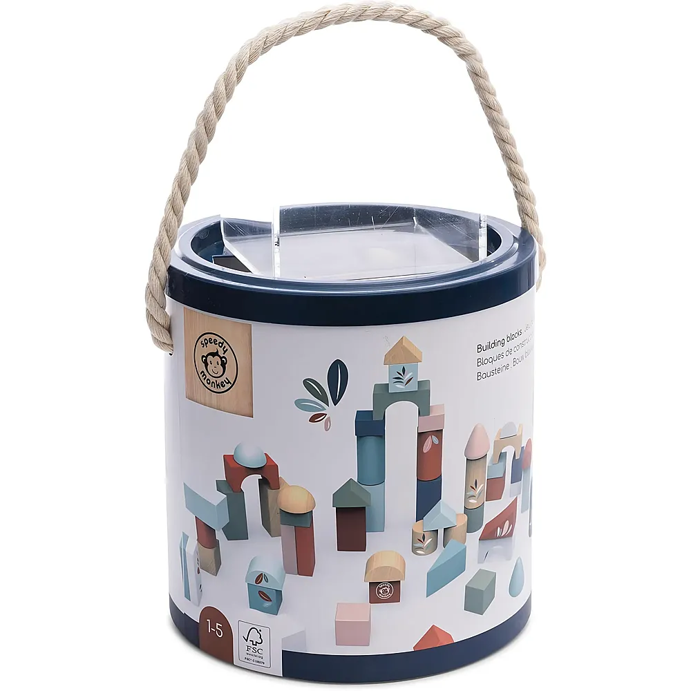 Speedy Monkey Holzbausteine mit Steckspiel - 50 Teile
