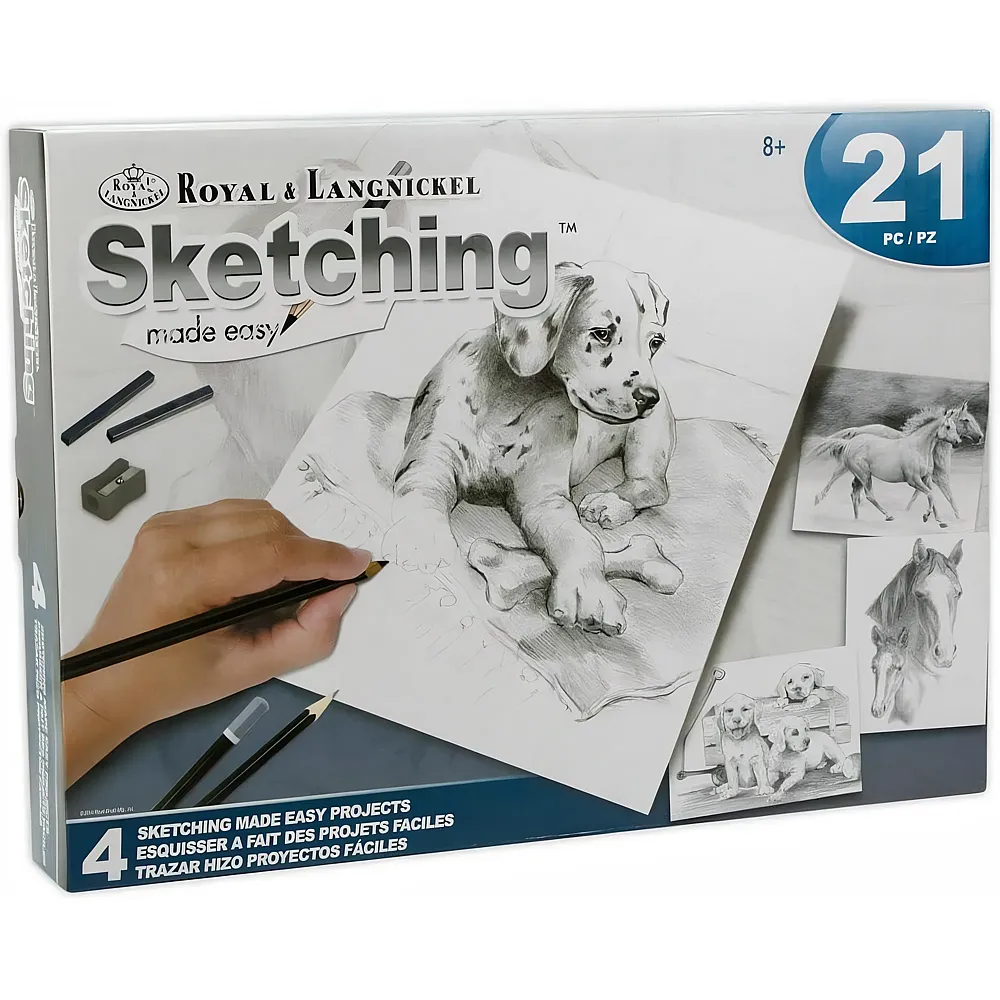 Royal & Langnickel R&l Coffret Dessin/esquisse 4 Projets Chiens ET Chevaux 21pc
