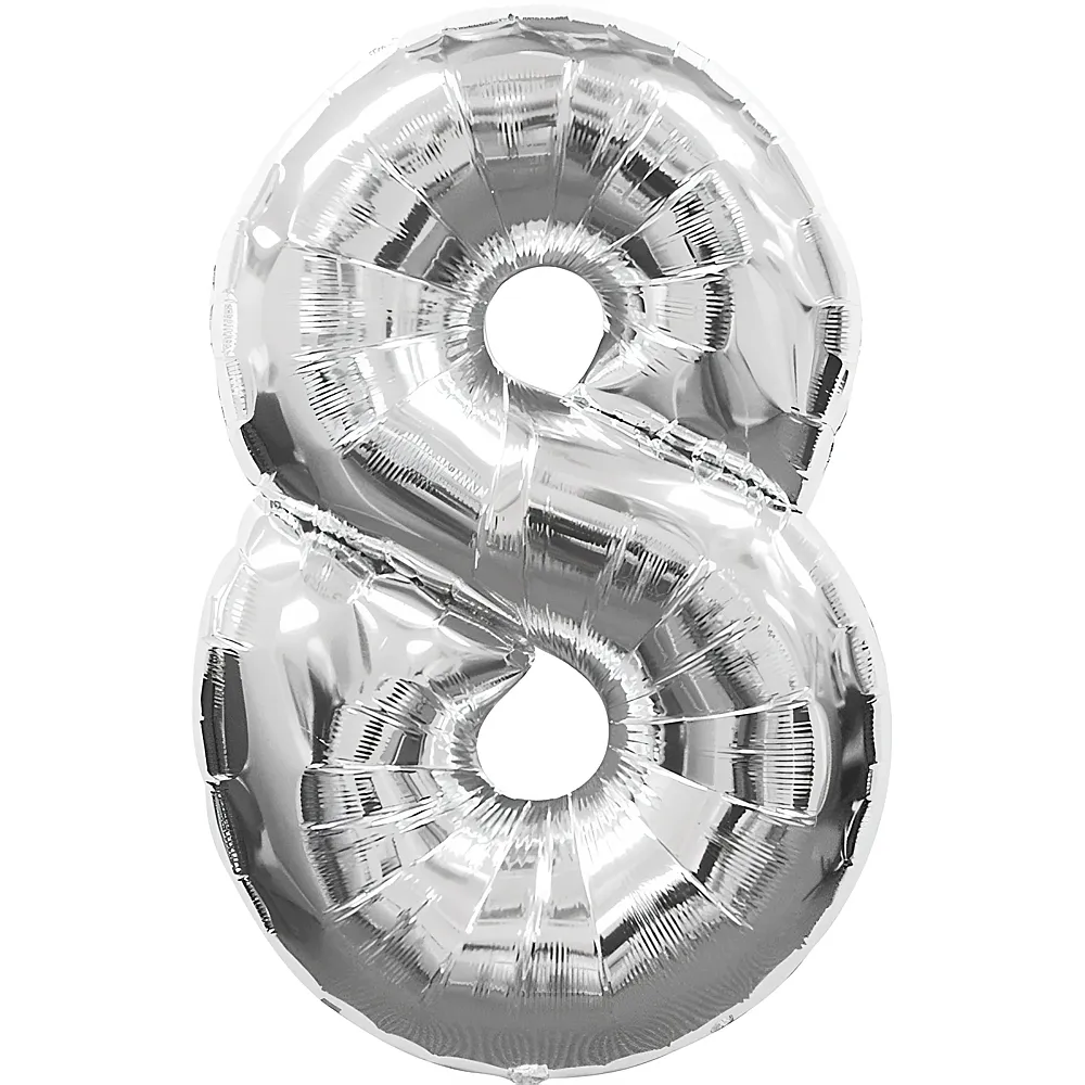Amscan Zahlen Silber Folienballon Nummer 8 Silber 86cm | Kindergeburtstag