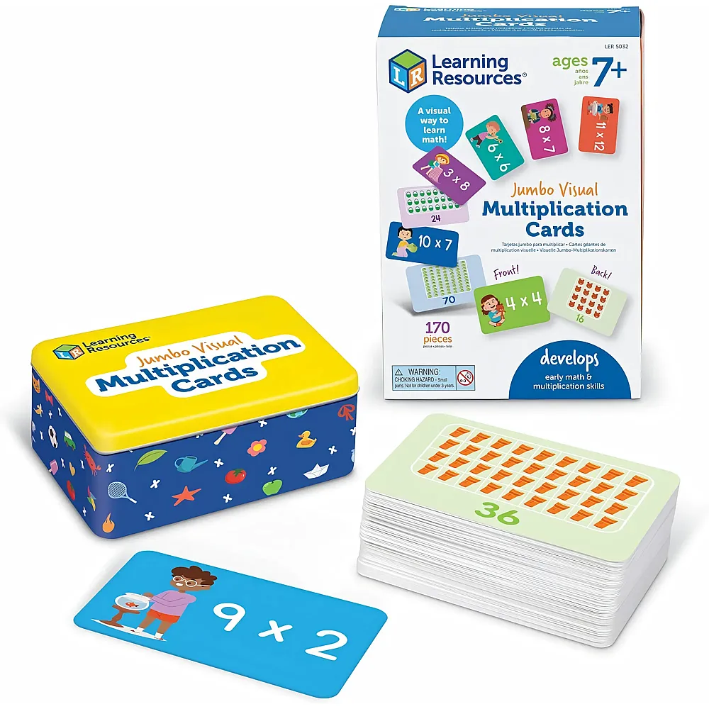 meinspielzeug - Learning Resources Jumbo Multiplikationskarten, Lernspielzeug ab 7 Jahren, Multiplikation �ben mit 169 farbigen Karten