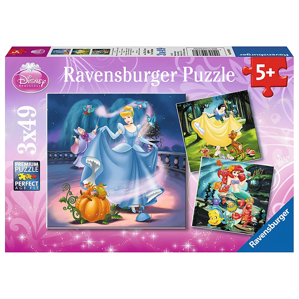 Ravensburger Puzzle Disney Princess Schneewittchen, Arielle, Aschenputtel 3x49