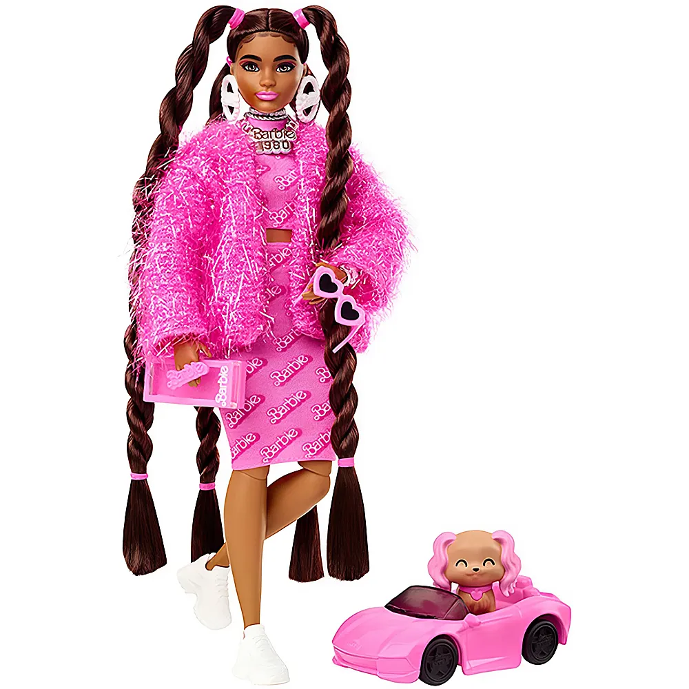 Barbie Extra Puppe mit 1980s Logo brnett