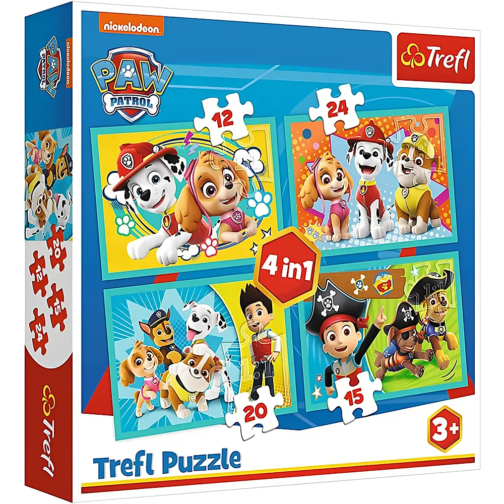 Trefl Puzzle Das lustige Team der Paw Patrol 12,15,20,24 | Mehrfach-Puzzle