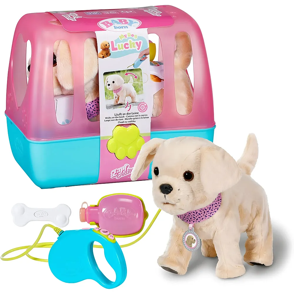 Zapf Creation Baby Born Mein Hund Lucky mit Transportbox