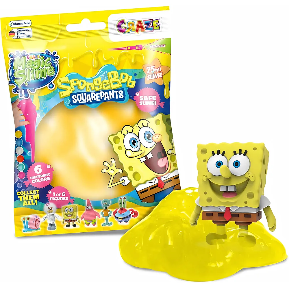 CRAZE Magic Slime Bag Sponge BOB  Schleim Kinder im Beutel 75ml Slime Set mit Spongebob Schwammkopf �berraschung