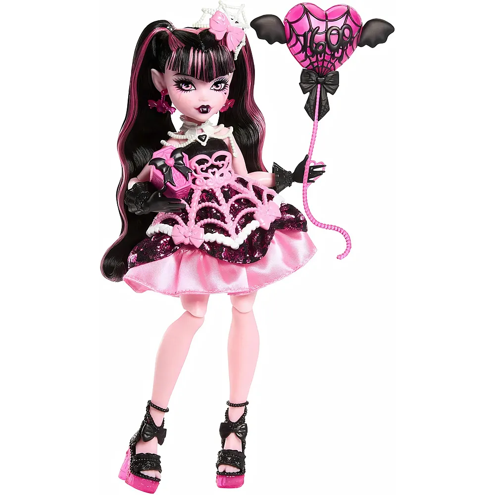 Mattel Monster High Scary Sweet Birthday-Puppe, Draculaura im rosa Partykleid