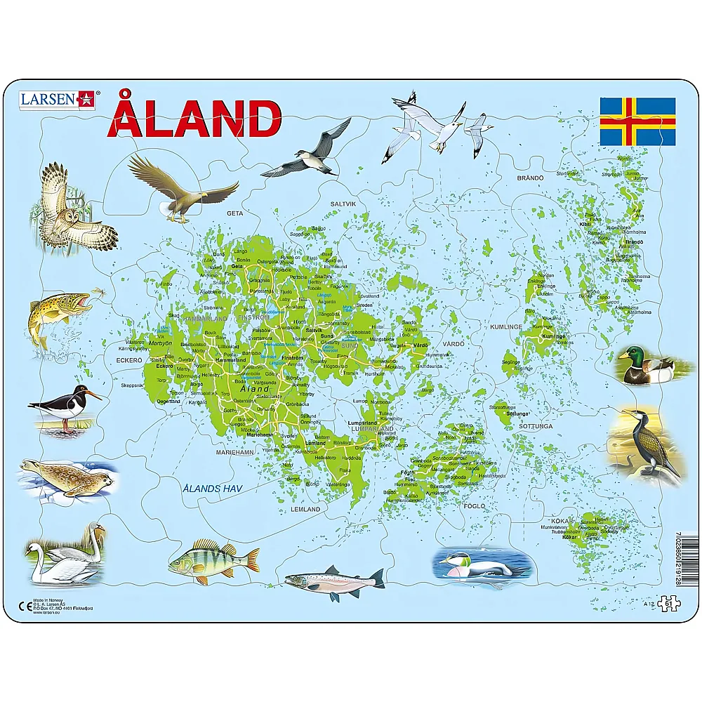 Larsen Puzzle land Inseln - 61 Teile - Rahmenpuzzle