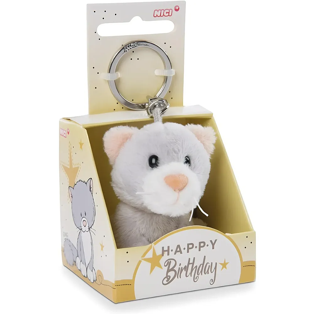 Nici Plsch Schlsselanhnger Katze Happy Birthday in Geschenkbox, 6cm