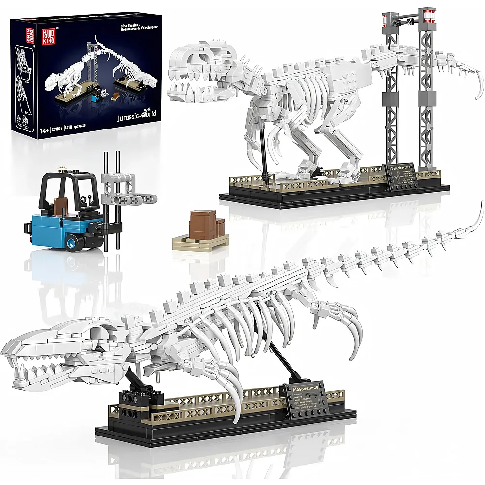 meinspielzeug - Mould King Dinosaurier Skelett Velociraptor & Mosasaurus 29005 | Klemmbausteine Natur