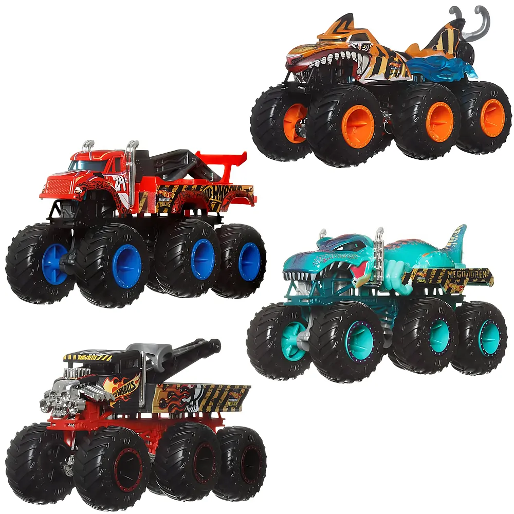 meinspielzeug - Hot Wheels Monster Trucks Big Rigs ass. 4-fach ass., Abschleppwagen, 1:64, Die-Cast, ab 3 Jahren