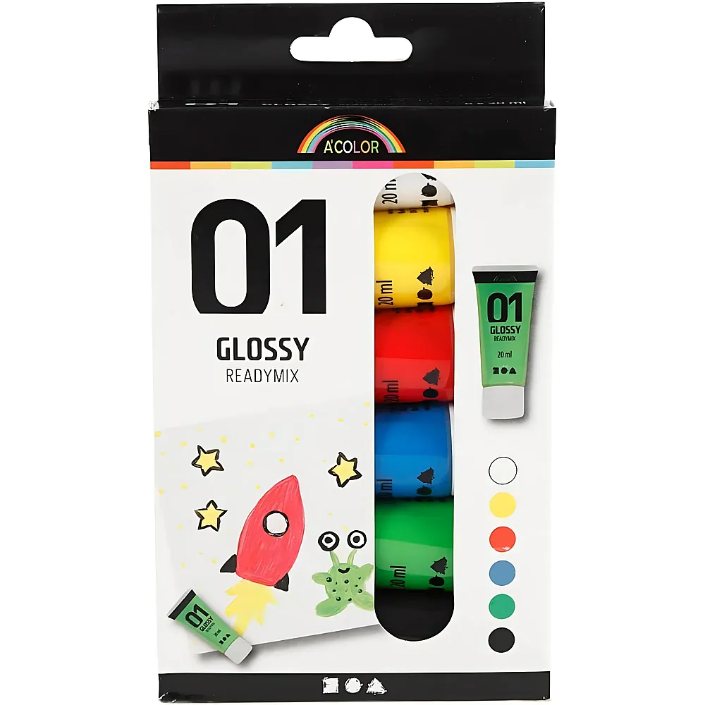 Creativ Company Acrylfarbe f�r Kinder, gl�nzende Standardfarben, 6 x 20 ml