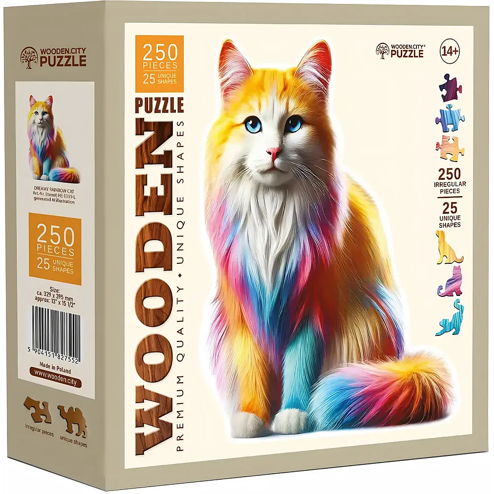 Wooden City Puzzle Dreamy Rainbow Cat 250Teile