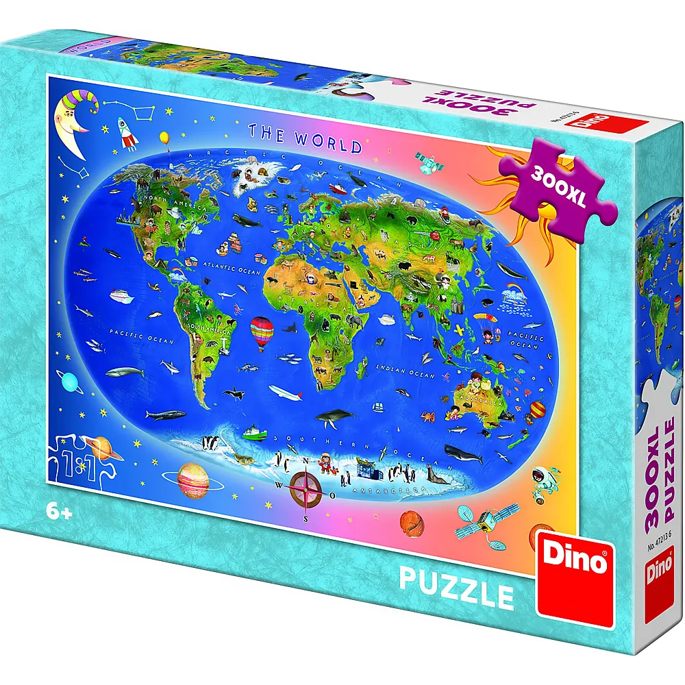 Dino Puzzle Weltkarte auf Englisch 300Teile