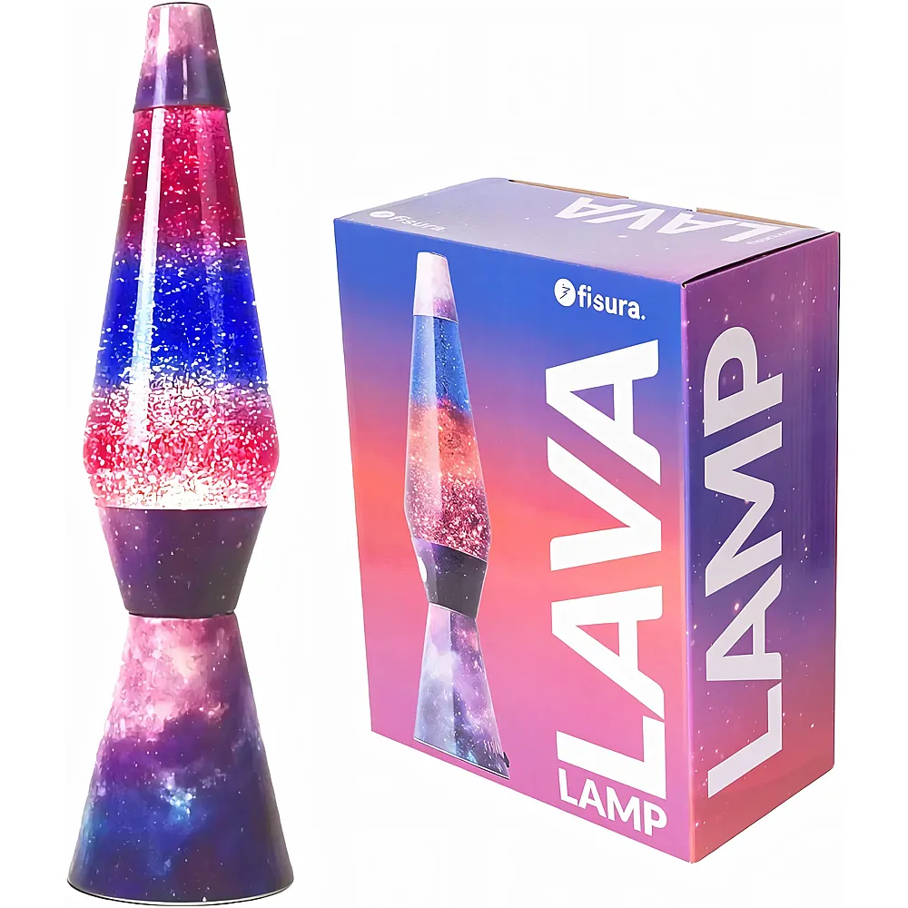 Fisura Lavalampe Mehrfarbige Basis, transparente Fl�ssigkeit und Lava-Glitter