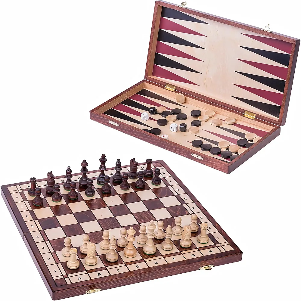 Wegiel Spiel aus Holz Senator - 3in1  Schach - Backgammon - Dame - Schachbrett - 42 x 42 cm