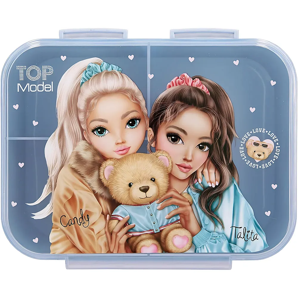 Depesche TOPModel Team Teddy - Brotdose in Rosa, mit Model Motiv und Karo Muster, Lunchbox mit 3 F�chern und
