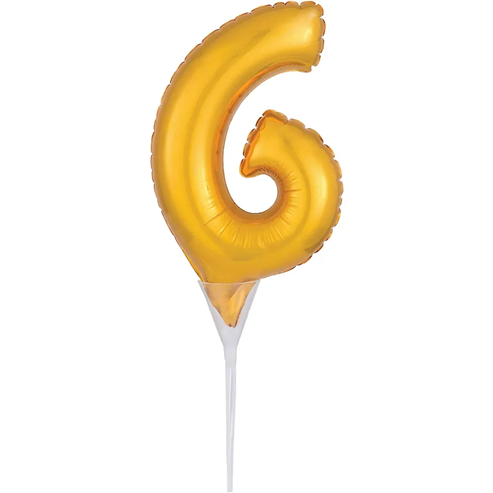 Amscan Folienballon Zahl 6 gold 15cm Kuchendeko mitHalter im Beutel - Suche