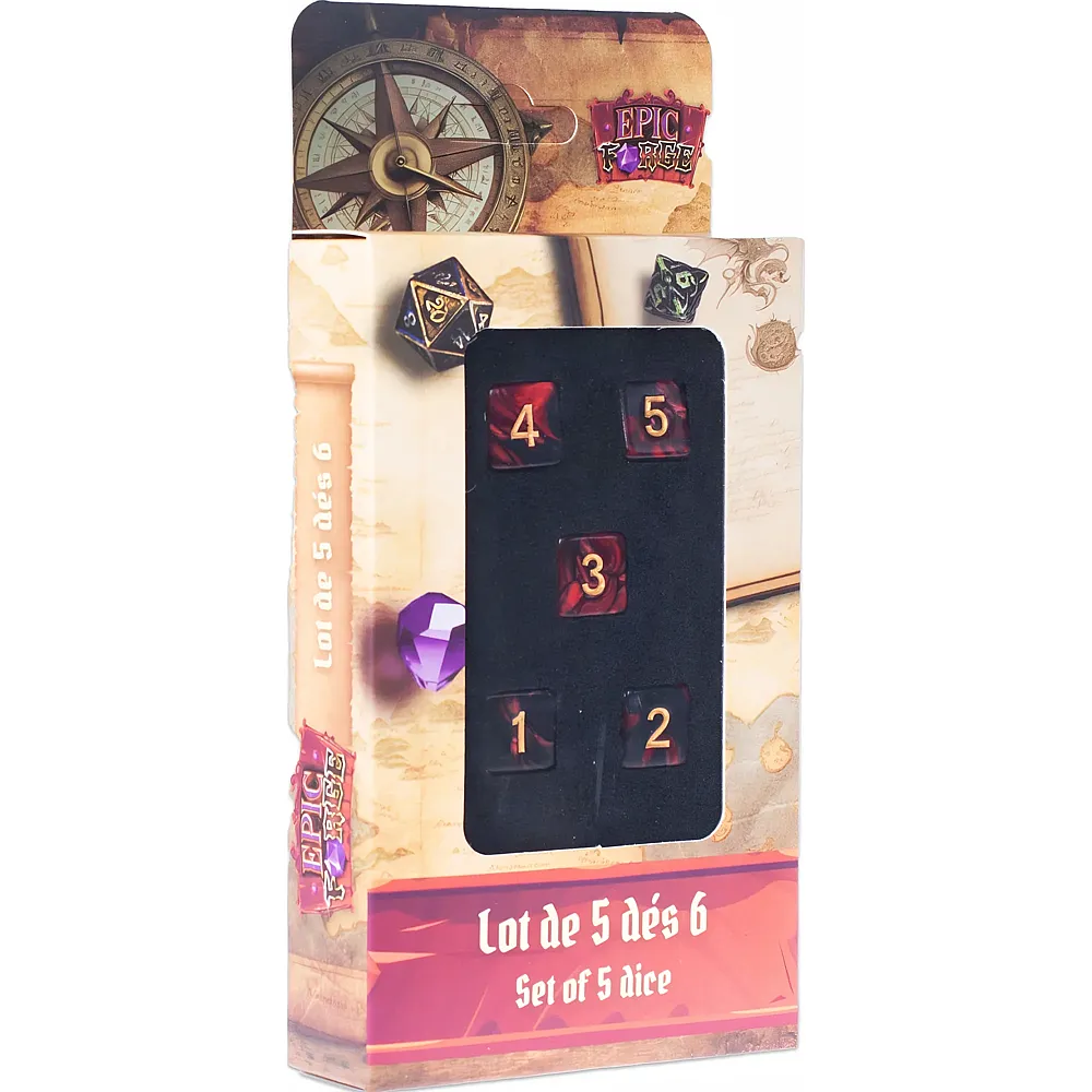 Epic Forge Lot 5 Des D6 16mm Rouge ET Noir ml