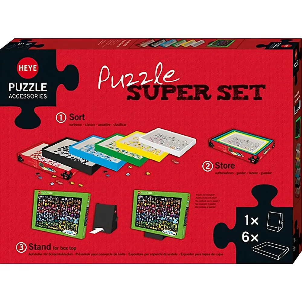 Heye Puzzle Super Set mit 6 Sortierboxen und Aufsteller