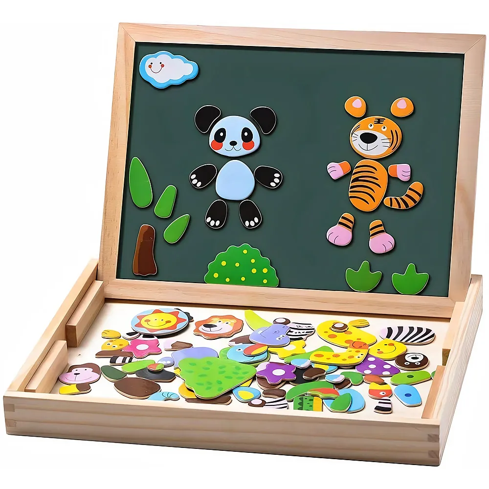 Uping Magnetisches Holzpuzzle Staffelei doppelseitige Tafel Holzbrett Doodle 100 St�cke Rahmenpuzzles f�r ab 3 Jahre Kinder Wald and Tier - Suche