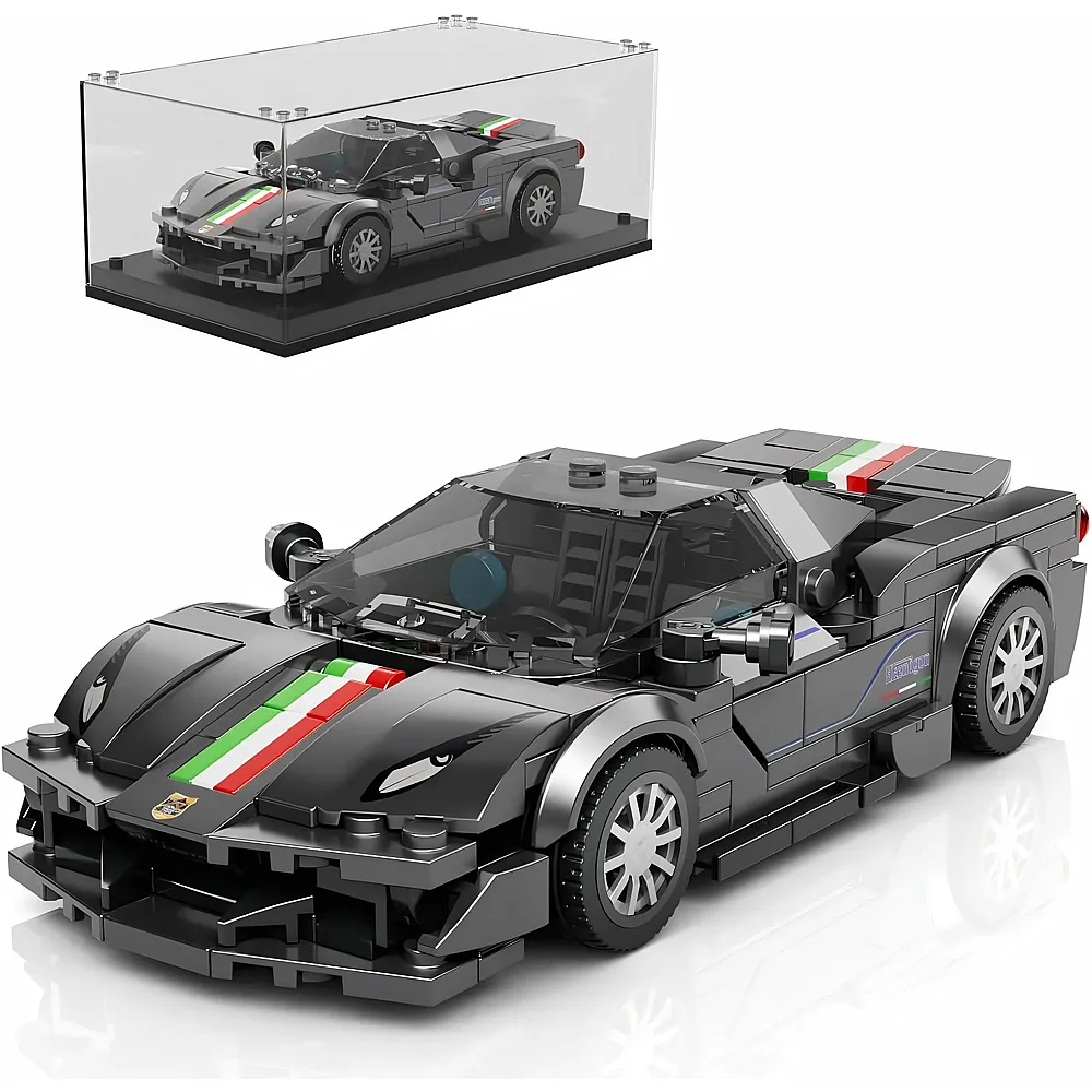 meinspielzeug - Mould King Speed Champion F488 Sportwagen mit Acryl Vitrine 27068 | Klemmbausteine Fahrzeuge