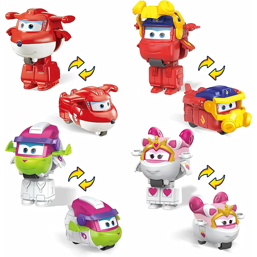 meinspielzeug - Alpha Toys Super Wings 4er Pack Jett, Curie, Runi und Sara 5cm | Actionfiguren