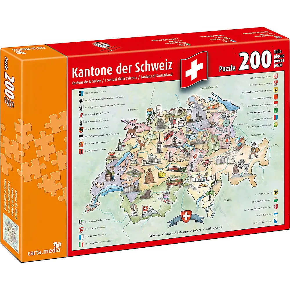 carta media Puzzle Kantone der Schweiz 200Teile | Puzzle 105-300 Teile