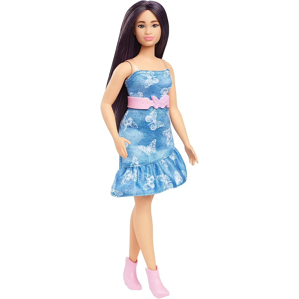 Barbie Fashionistas Puppe mit violettem Haar, tr�gerlosem Denim-Kleid mit Schmetterlingsdruck Nr.231