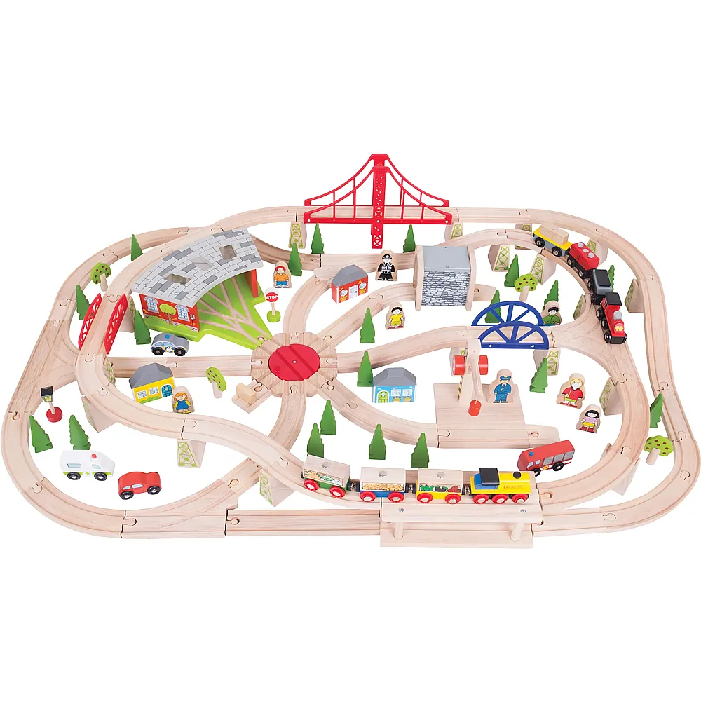 Bigjigs Holzeisenbahn-Set in Holzkiste - 130 Teile