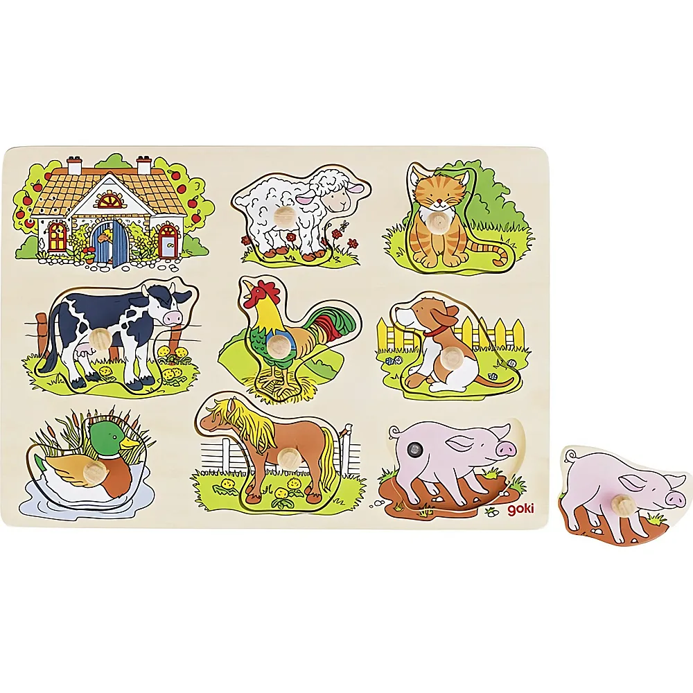 Goki Puzzle Bauernhof mit Tierstimmen 8Teile | Kleinkind-Puzzle