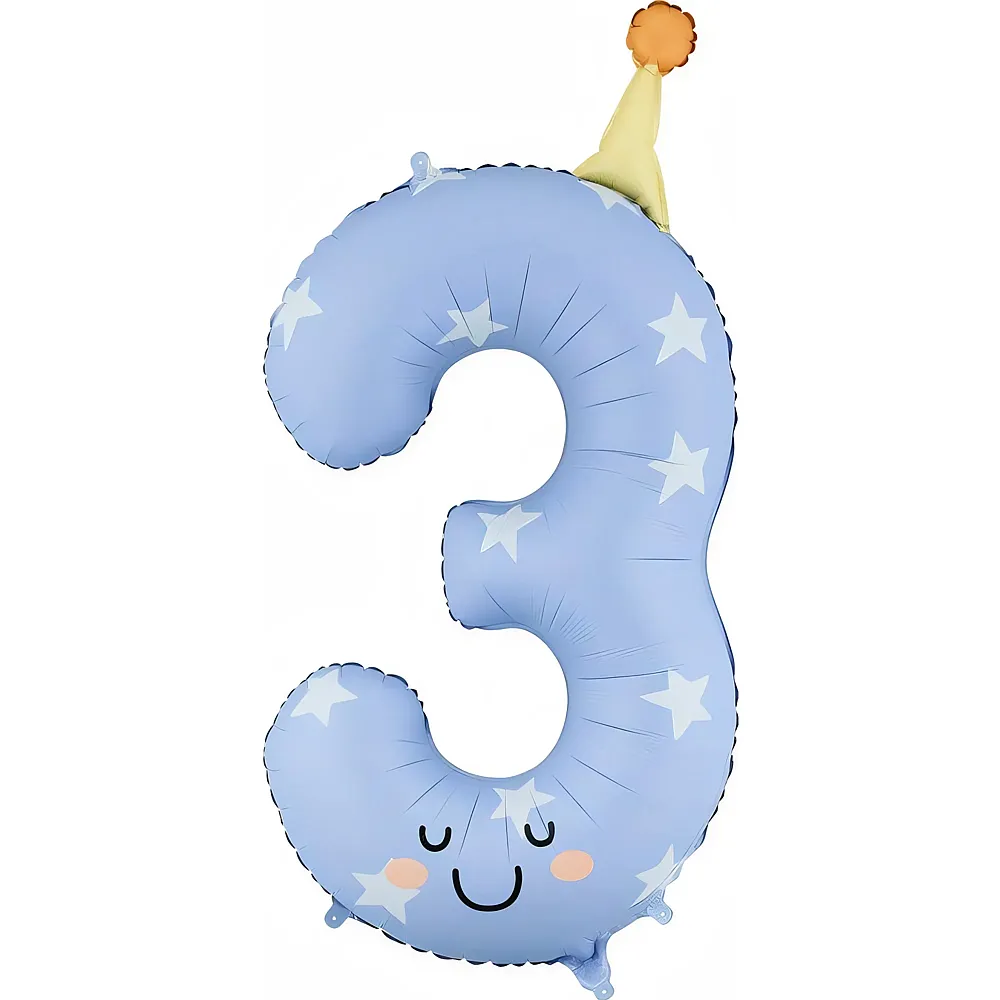 PartyDeco Folienballon Zahl 3 Smiley's blau - Suche