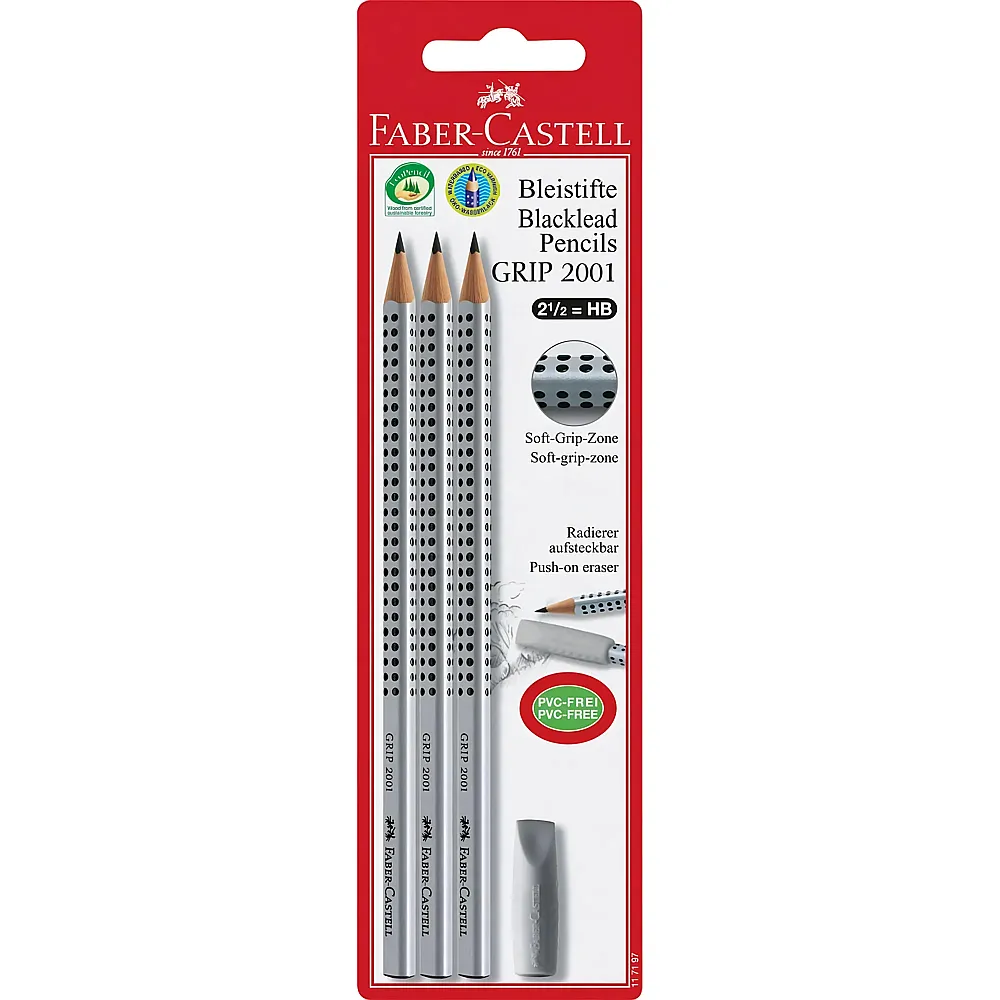 meinspielzeug - Faber-Castell Bleistift Grip 2001 Set HB 4Teile | Farbe & Kreide