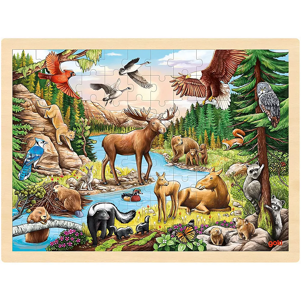 Goki Einlegepuzzle Nordamerikanische Wildnis 96Teile | Rahmenpuzzle