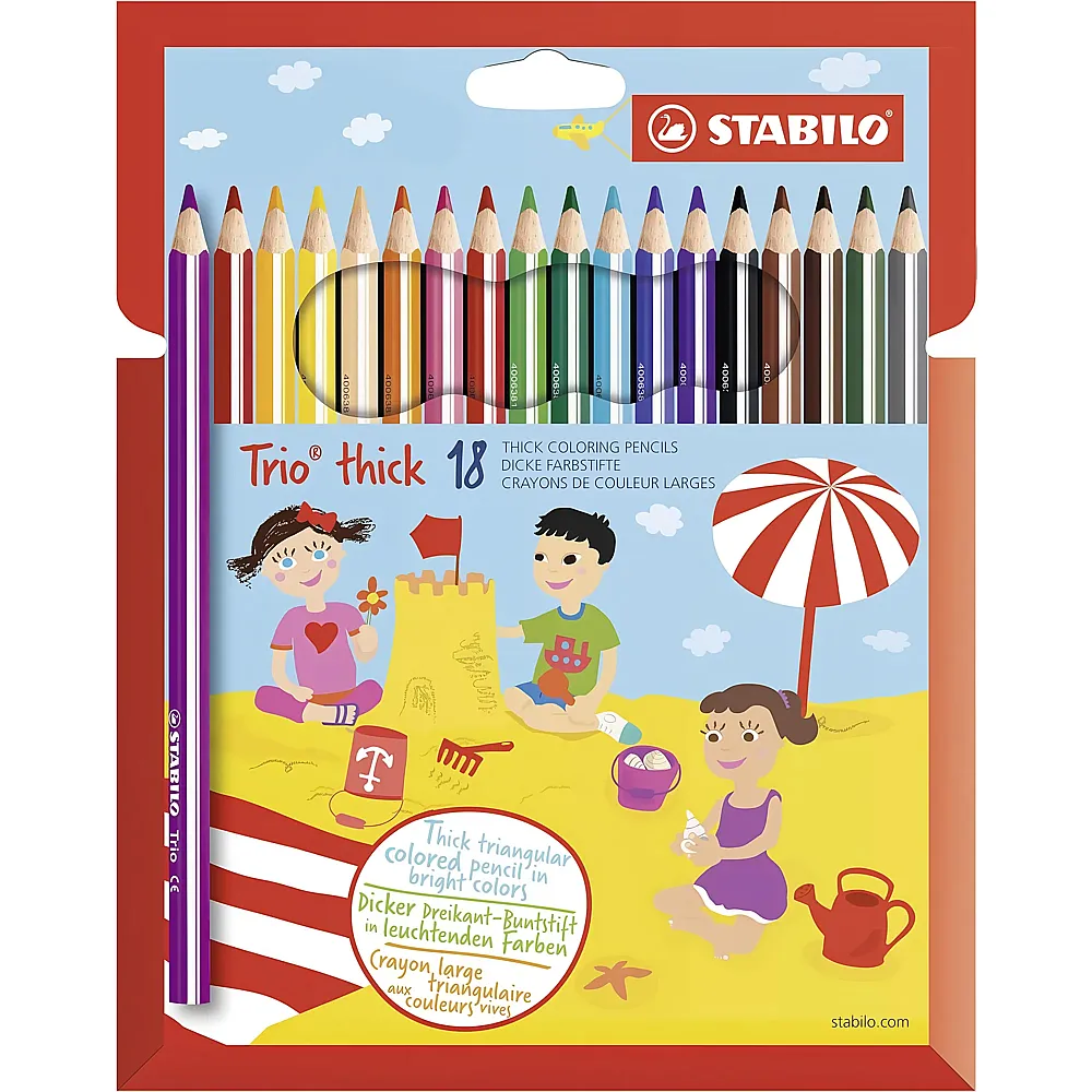 Stabilo Dreikant-Buntstift Trio dick - 18 Teile | Farbe & Kreide