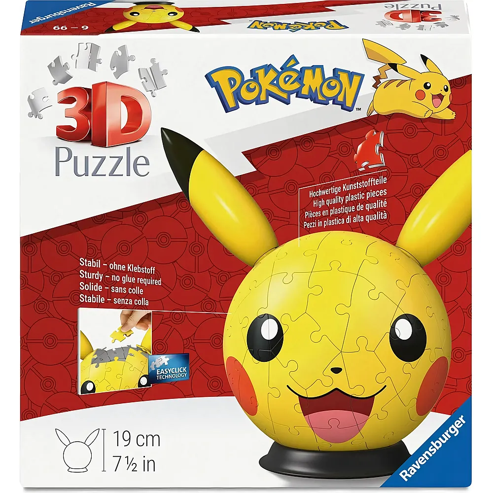 Ravensburger Puzzleball Pok�mon Pikachu mit Ohren - 72 Teile
