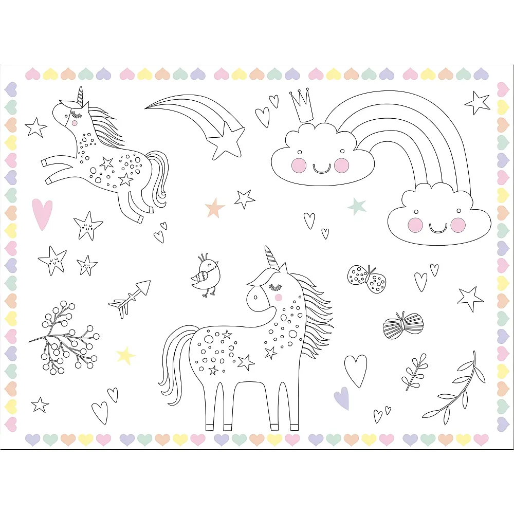 Folat Tischset zum Ausmalen Unicorns & Rainbows - 6 Teile