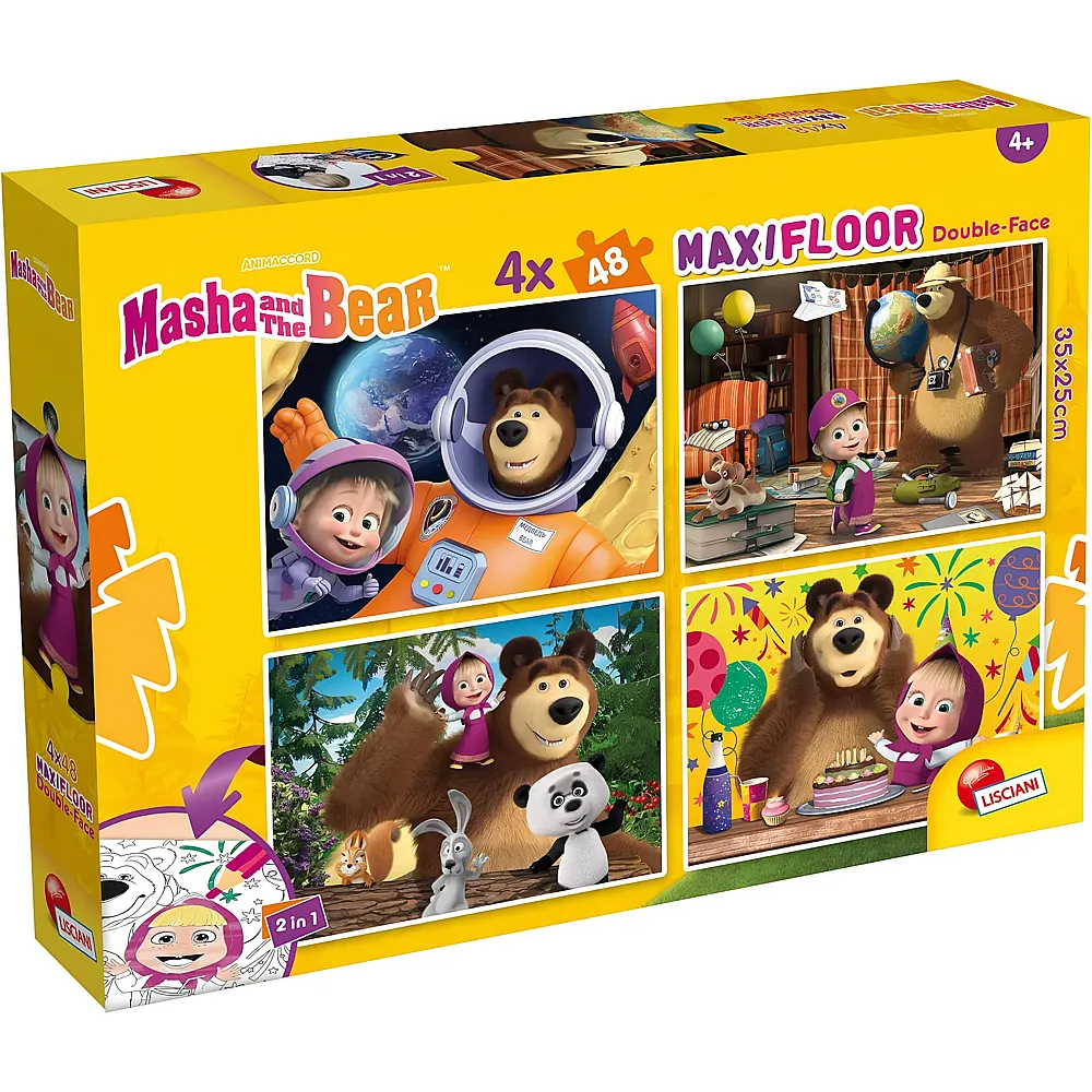 Lisciani Puzzle Maxifloor Double-Face 4in1 Mascha und der B�r zum Ausmalen 48Teile