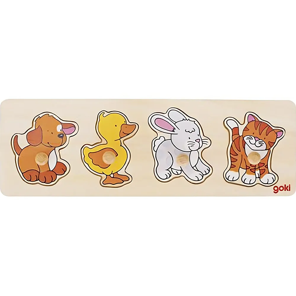 Goki Puzzle Hund, Ente, Hase, Katze 4Teile | Kleinkind-Puzzle