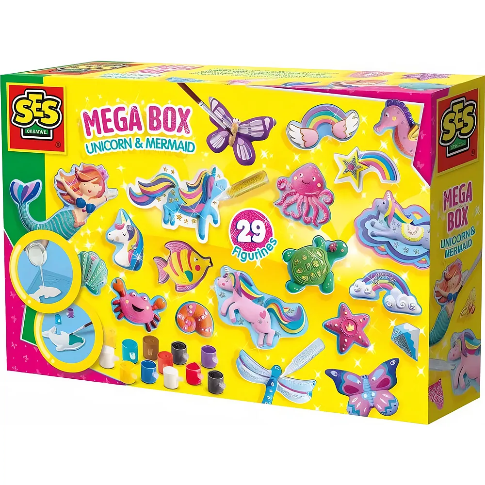 SES Kreativ Giessen und Anmalen Mega Box Einhorn & Meerjungfrau