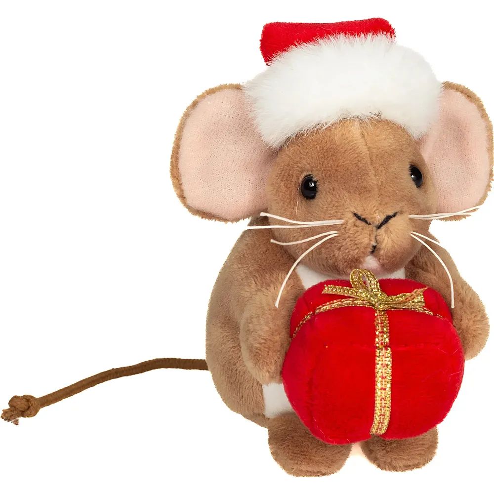 Teddy-Hermann Weihnachtsmaus mit Geschenk - 11 cm