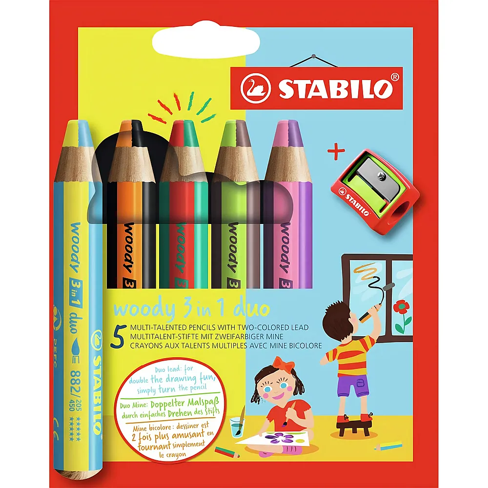 Stabilo Woody Buntstift, Wasserfarbe & Wachsmalkreide Duo 5Teile