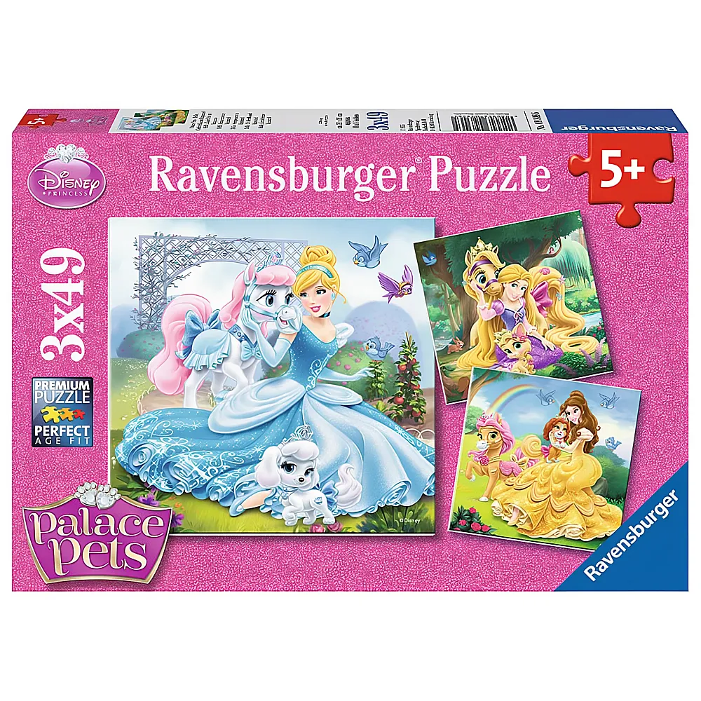 Ravensburger Puzzle Disney Princess Palast Tiere - Belle, Cinderella und Rapunzel 3x49