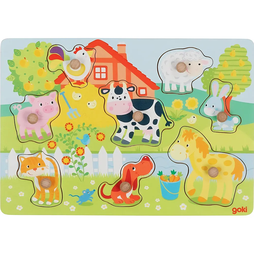 Goki Steckpuzzle Bauernhoftiere 8Teile | Kleinkind-Puzzle