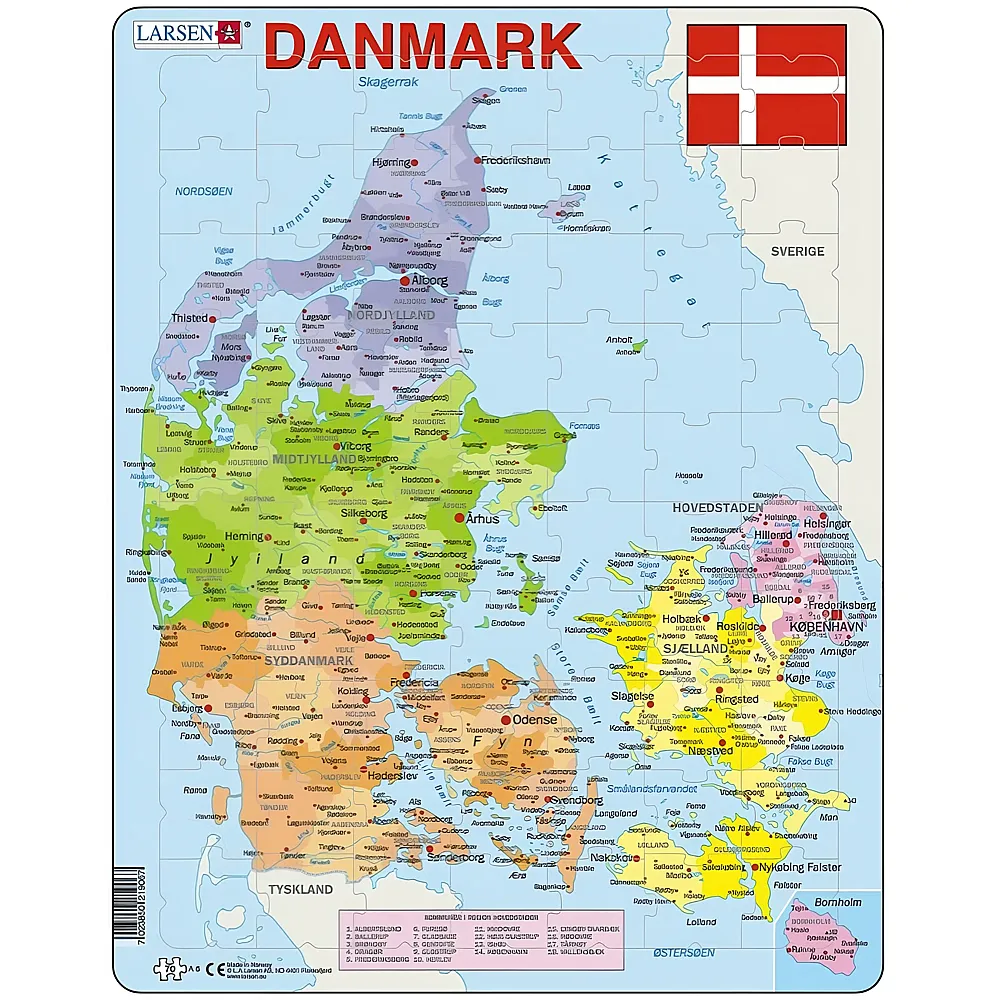 Larsen Puzzle Carte du Danemark en danois - 70 pi�ces
