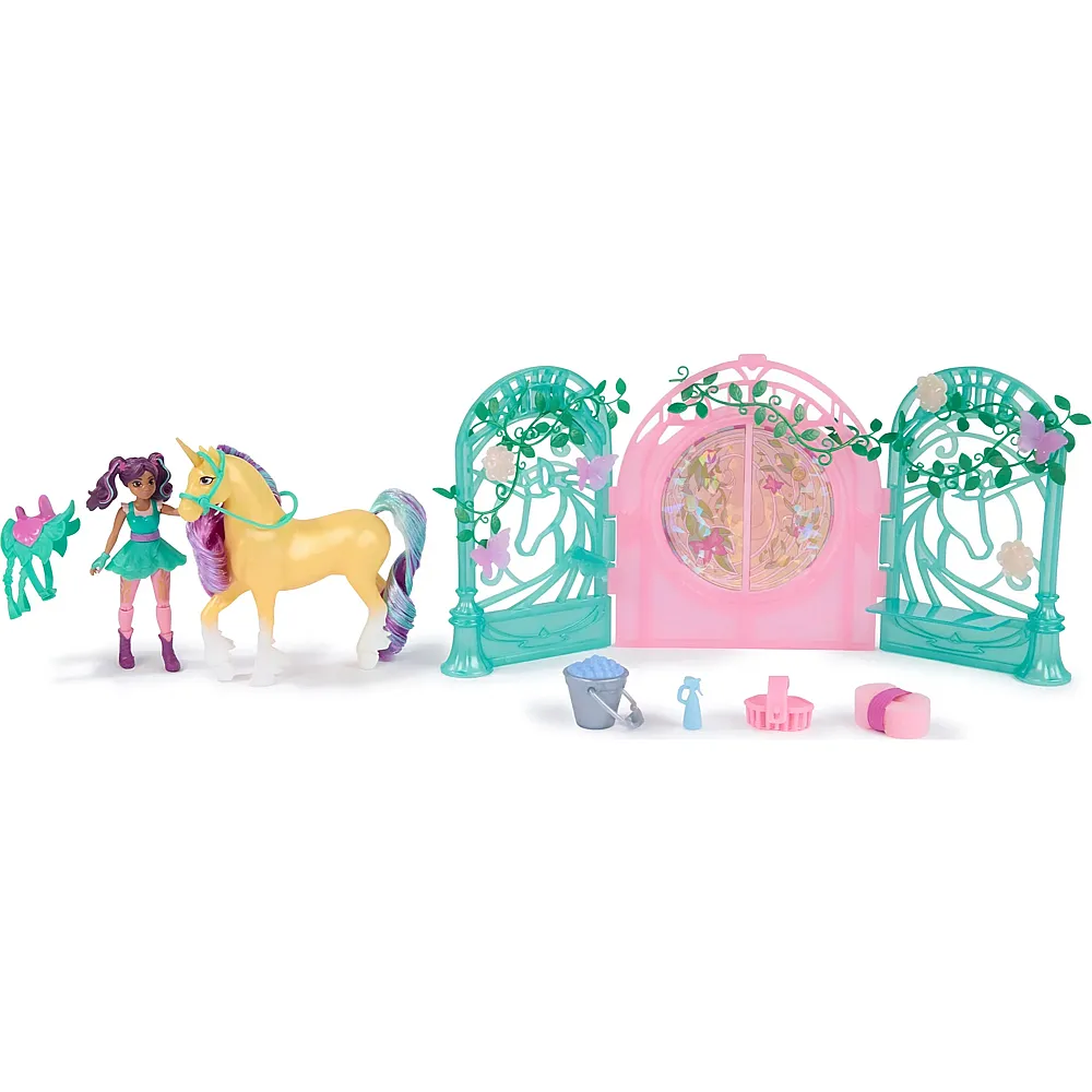 Spin Master Unicorn Academy Ava und Einhorn Leaf Stall Spielset mit Farbwechseleffekt