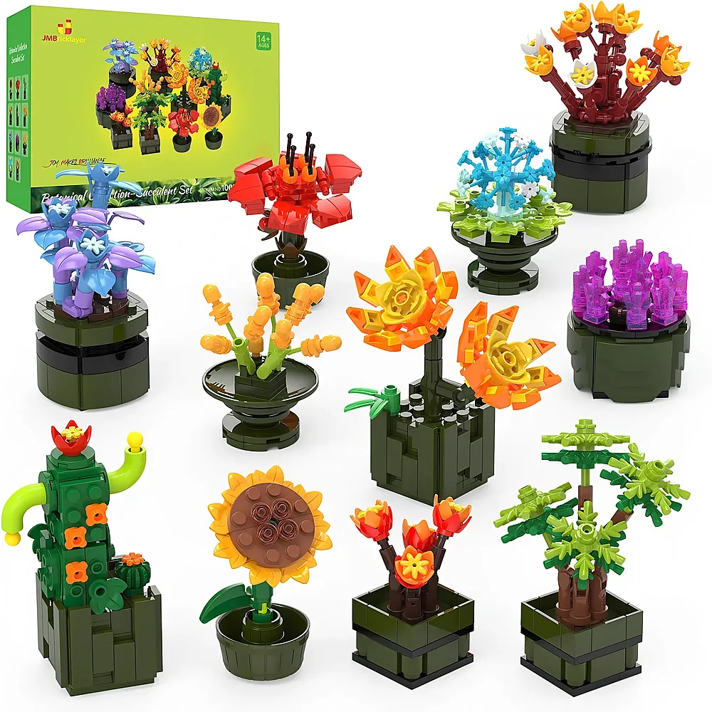 meinspielzeug - JMBricklayer 12er Pack Sukkulenten 10001 | Klemmbausteine Natur